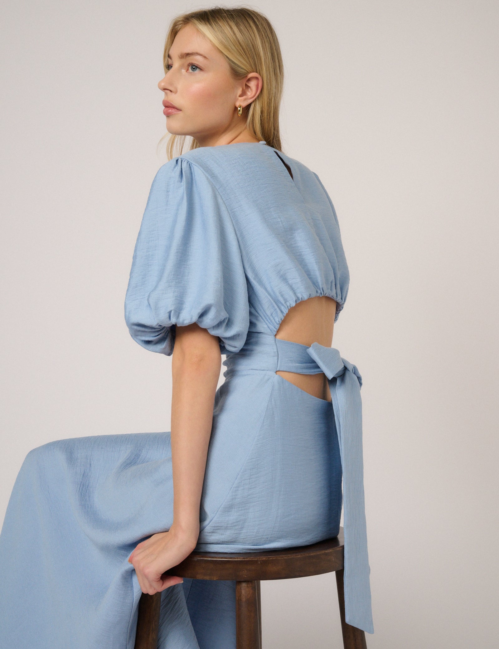Pale Blue V-Neck Midi Erin Dress